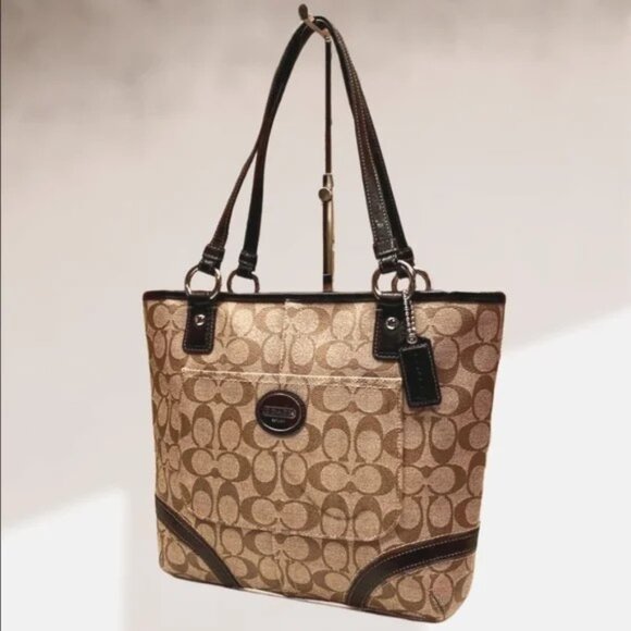 Euc Coach Signature Heritage Khaki Handbag Tote Purse
